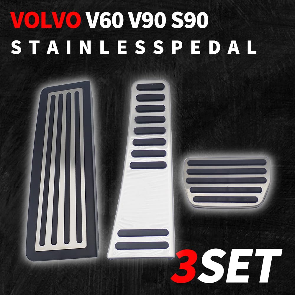 Wellvie Classy VOLVO V60 V90 S90 Stainless Steel Pedal Organ Full Car Interior Set Covers, Style, Accelerator, Brake, Footrest, Set, Parts,
