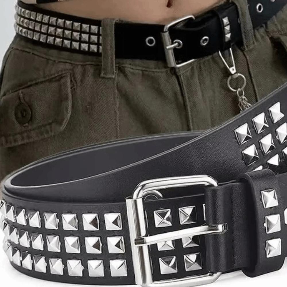 Vintage Punk Rivet Belt PU Leather Y2K Pyramid Belt Trend Metal Gothic Waistband Rock