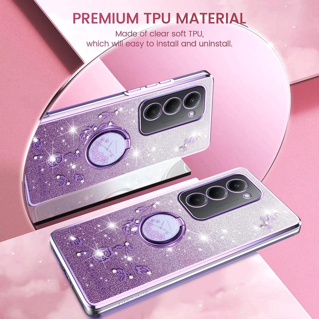 KADEM For Xiaomi Redmi 15 5G (Global) (169mm) Case Ring Kickstand TPU Flowers Phone Cover Gradient Glitter