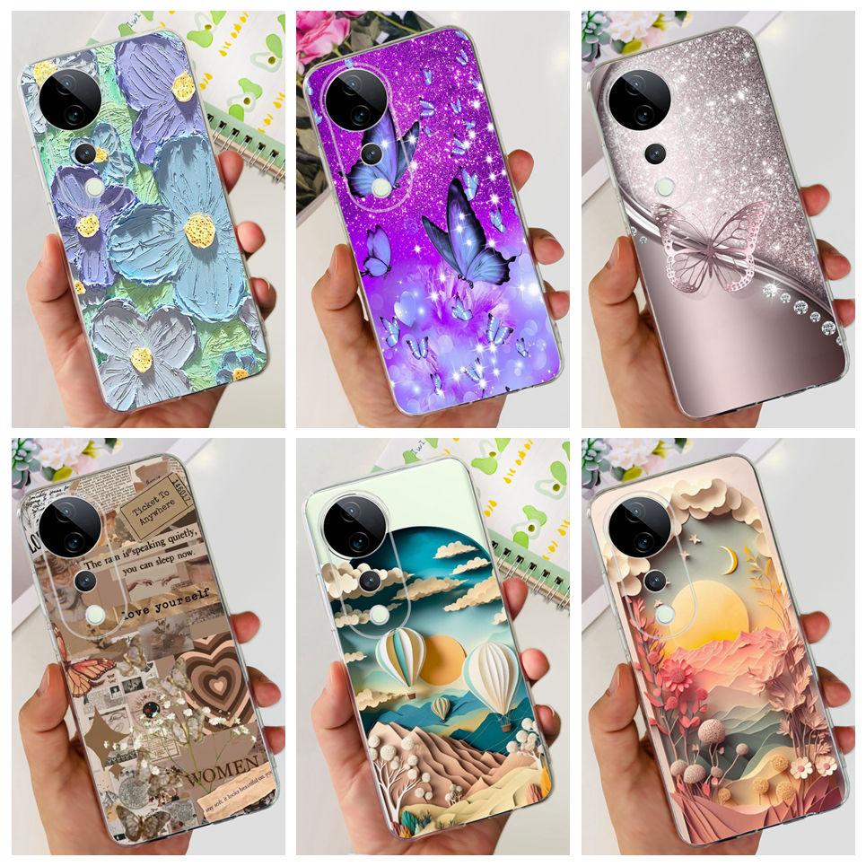 Flower Butterfly Women Fashion Back Cover For Vivo S19 Pro 5G V2362A Phone Funda Transparent Soft TPU Slim Silicone Bumper Etui