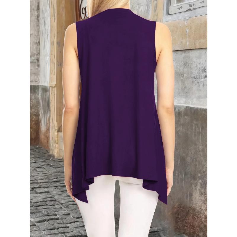 Women Elegant Solid Color Lightweight Sleeveless Open Front Long Duster Vest