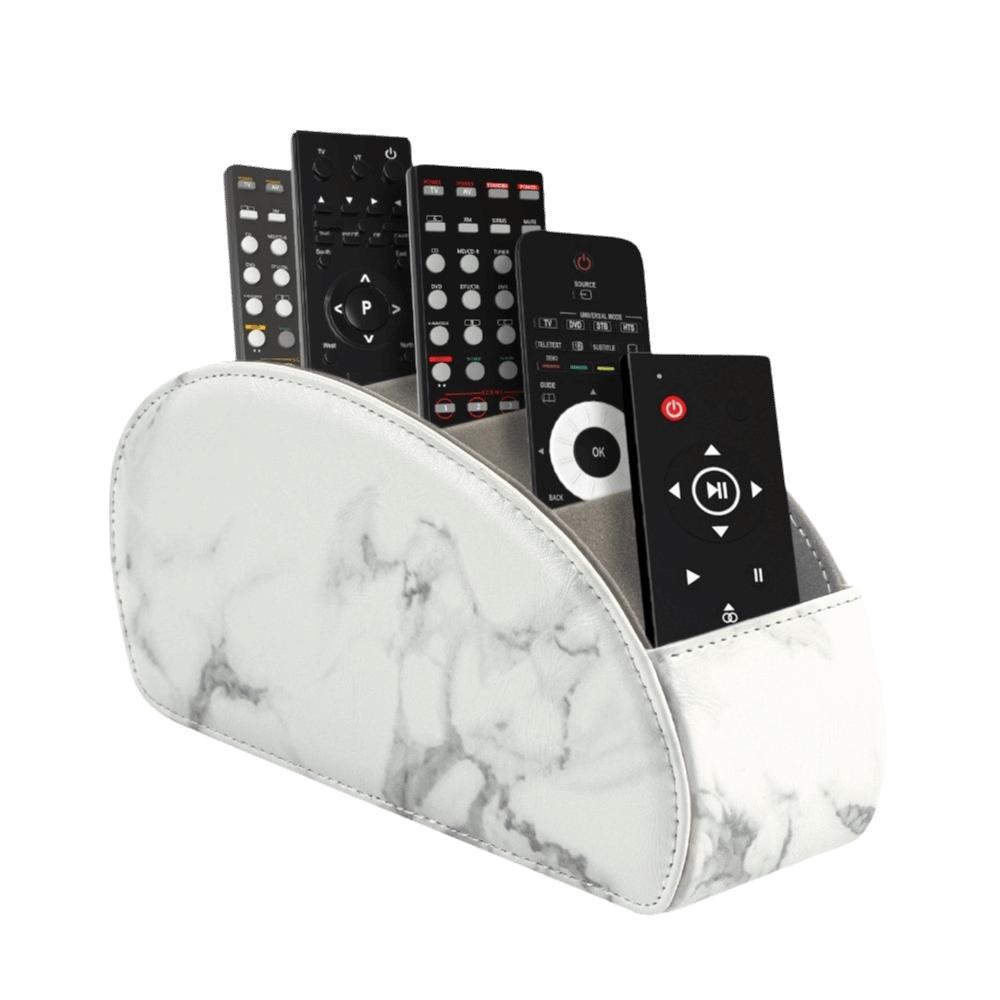 PU Leather Remote Control Holder Modern Universal Desktop Storage Box Cable Management Multi-Device Remote Control Organizer