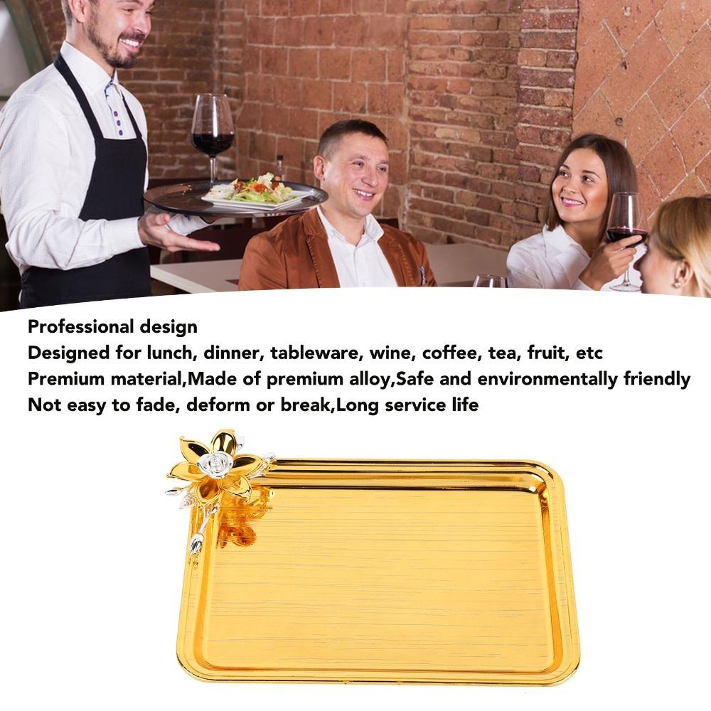 2pcs European Table Serving Tray Floral Decor Rectangular Serving Tray Metal Serving Tray For BBQ