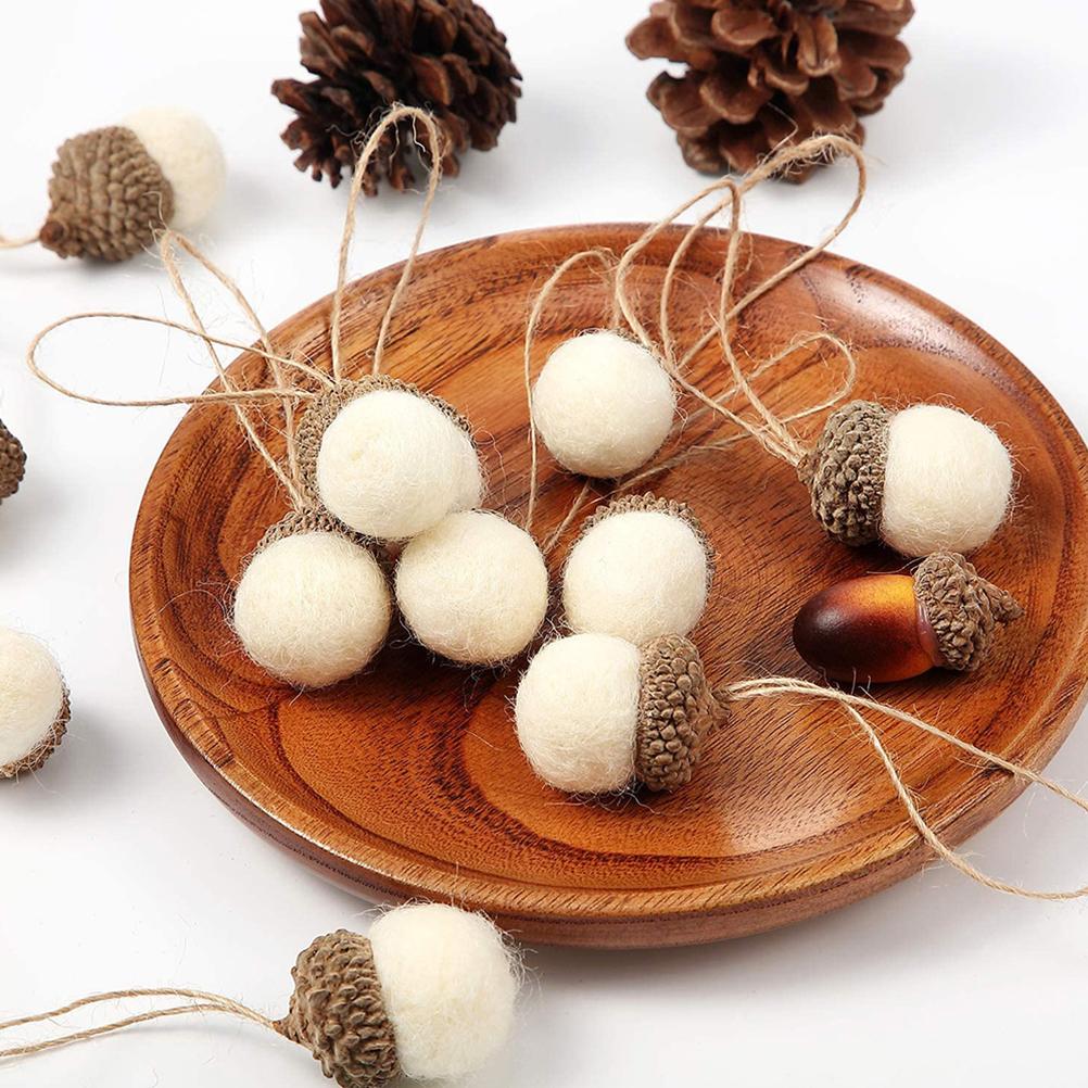 10Pcs White Felted Pine Cone Acorn Garland Christmas Hanging nament Craft Supplies Festive Party Decorations Xmas Tree