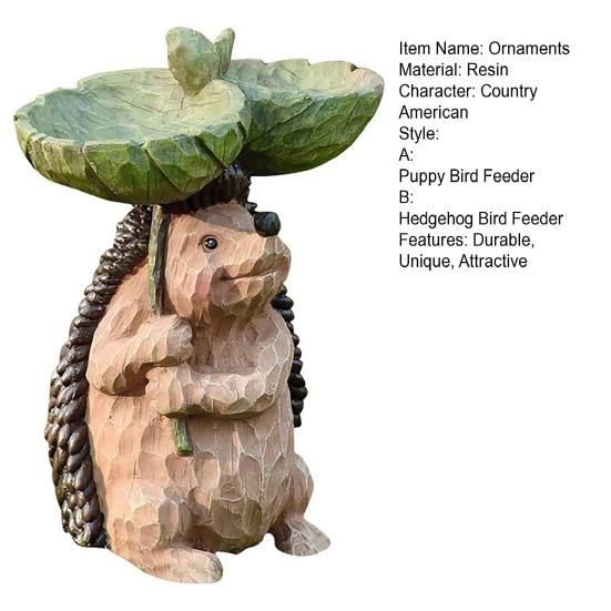 Resin Birdbath Wild Bird Feeder Cute Dog Hedgehog Garden Ornament Outside Sculpture Bases Decor for Nature Lover Yard Garden