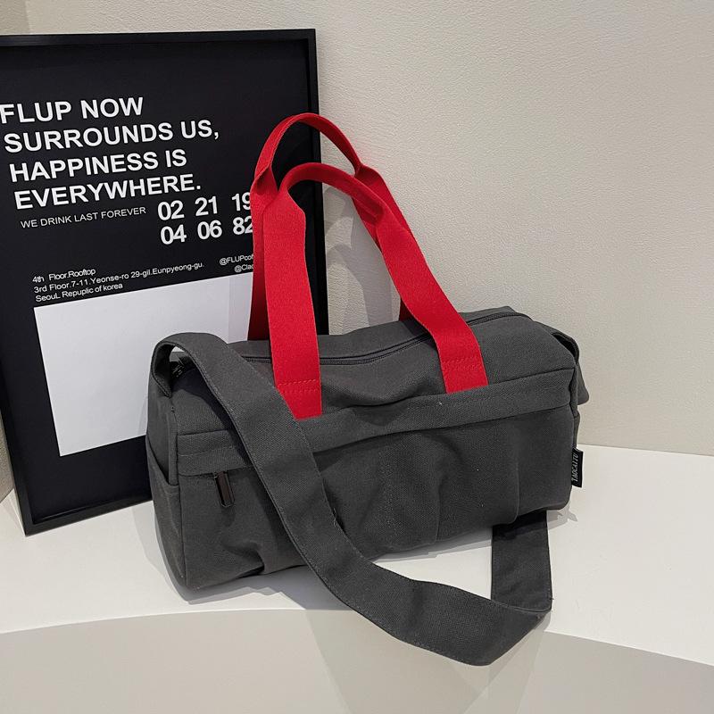 Large-capacity Canvas Messenger Bag Women's 2025 New Poor Simple Contrasting Color Messenger Bag Niche Versatile Shoulder