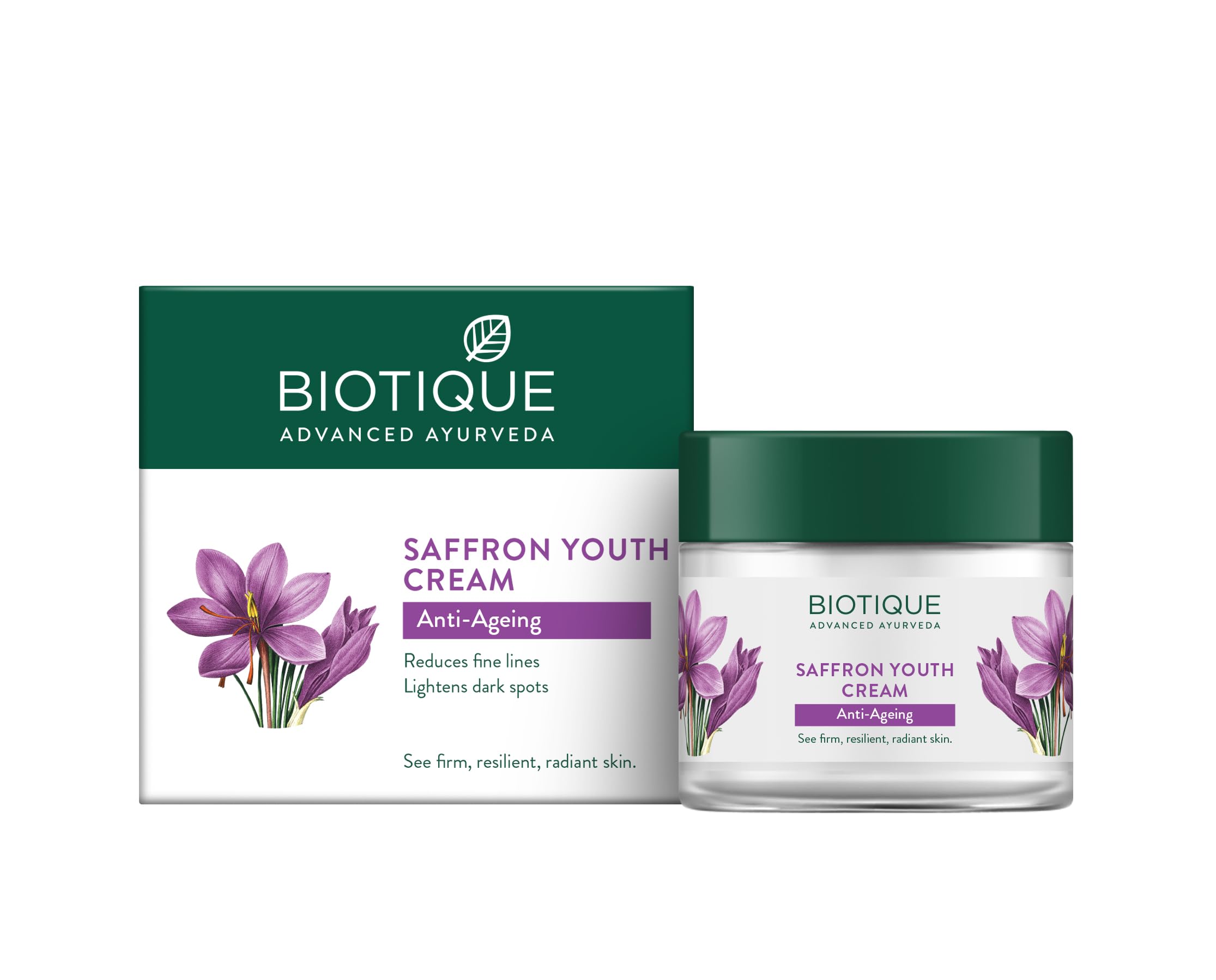 Biotique Saffron Dew Youthful Moisturizer Cream|Protects Skin Cells|Prevents Ageing and Retains Youthful Glow 75ml