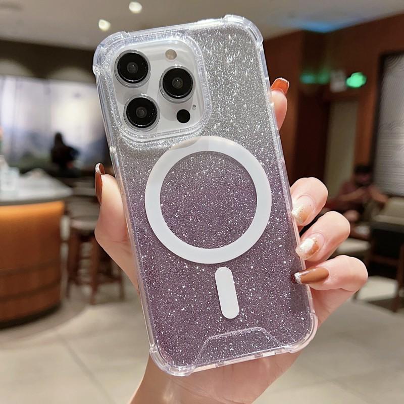 

Large Hole Four Corner Anti Drop Magnetic Suction Suitable IPhone 16 ProMax Phone Case Apple 15 Gradient Glitter Protective iPhone 16 Pro Max