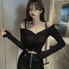 Hong Kong Style One-Shoulder Clavicle-Revealing Crop Top for Women