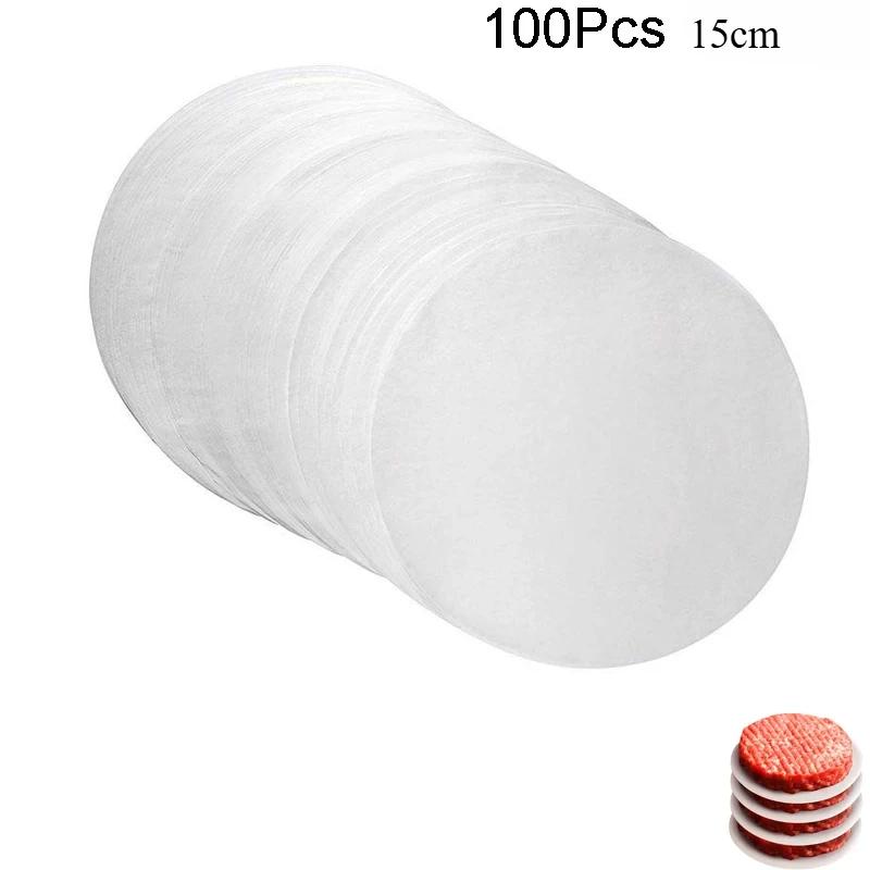 100pcs 10/11/15cm Hamburger Patty Paper-Wax Papers To Separate Frozen Pressed Patties Meat Paper Anti-stick Spacer Pad Kitchen