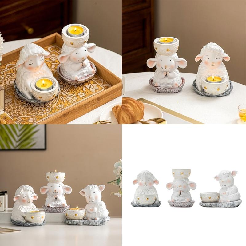 Handcrafted Cartoon Sheep Candle Holder Resins Lamb Tealight Stand Holiday Centerpieces Candlestick For Mantels Decors