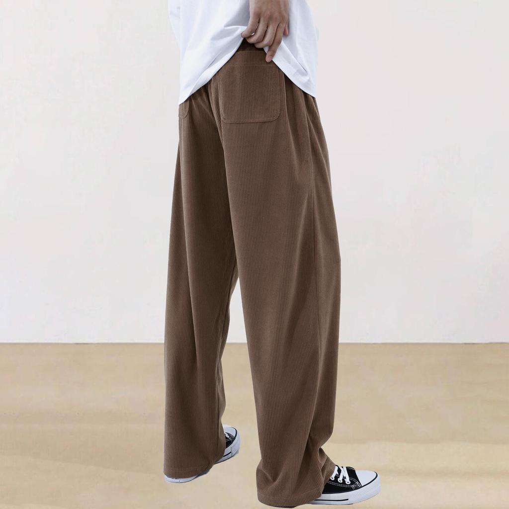 Men's Corduroy Drawstring Sweatpants - Solid Color, Straight-Leg, Cool, High-End, Wide-Leg, Long Pants.