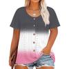 Plus Size Women's Fashion Casual Vintage Printed O-Neck Short Sleeve Button T-Shirt Top