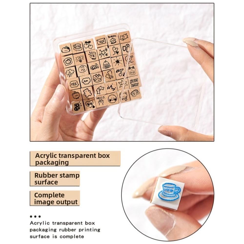 36pcs Set Cartoon Rubber Stamp Acrylic Box Mini Wooden Stamps Wood Stamps Set Scrapbooking Decor