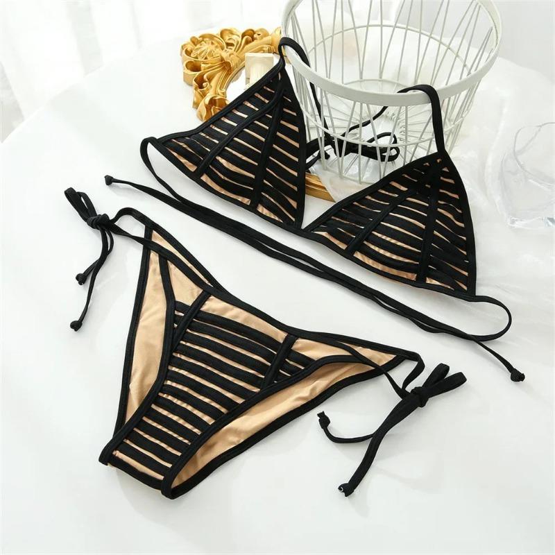 Bikini sexy de tiras con rejilla, microtraje de baño sin espalda, traje de baño Y2K para mujer, diseño de tendencia 2026, traje de baño de playa de dos piezas con tanga triangular.
