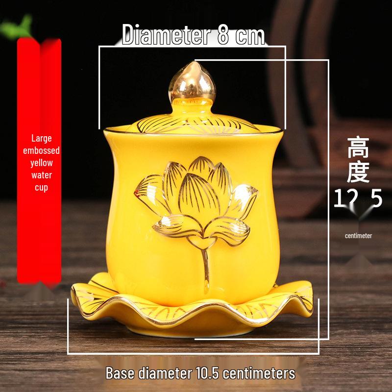 Coppa per Acqua per Altare Buddista in Ceramica di Loto con Mantra della Grande Compassione - Tazza per Offerte a Guanyin