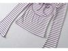 American Spicy Girl Striped Backless U-neck Long-sleeve Slim-fit T-shirt for Women's Autumn/Winter