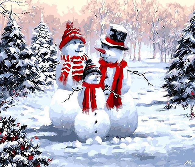 Ruopoty 5D DIY Picture By Numbers Winter Landscape Wall Art HandPainted Unique Gift Paint By Number Snowman Christmas Gift