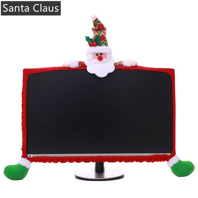 New Christmas Computer Monitor Cover Elastic Christmas Decoration Reindeer Laptop Computer Cover For Christmas Home Office Decor