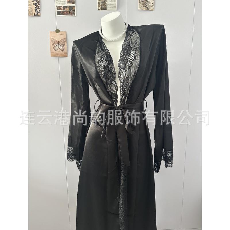 1011 new coat European and American style sexy nightgown simulation silk lace wedding morning gown women's love nightgown