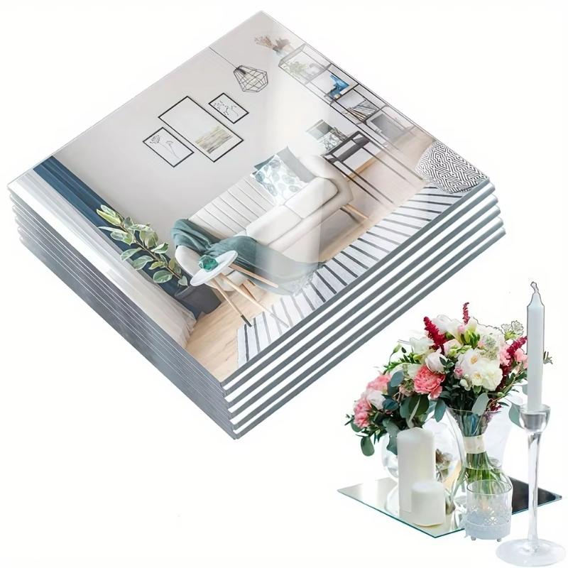 6PCS-15CM Square Mirrors Candle Plate for Table Centerpieces, decoración de pared, dormitorio, baño, decoración del hogar