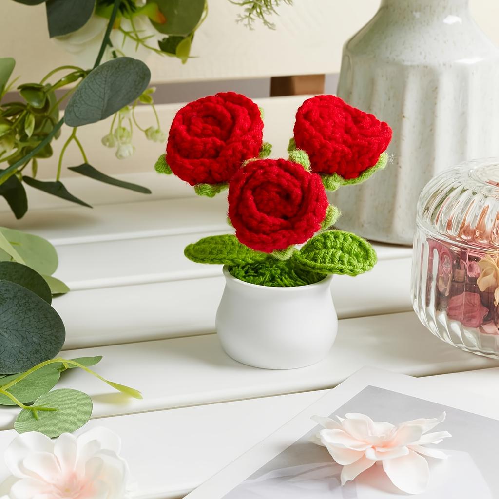 10 Stück Rote Häkelrosen, DIY Strickblumen-Set für Bouquet, Decke, Kleidung, Dekoration, Muttertag, Hochzeit, Heimdekoration