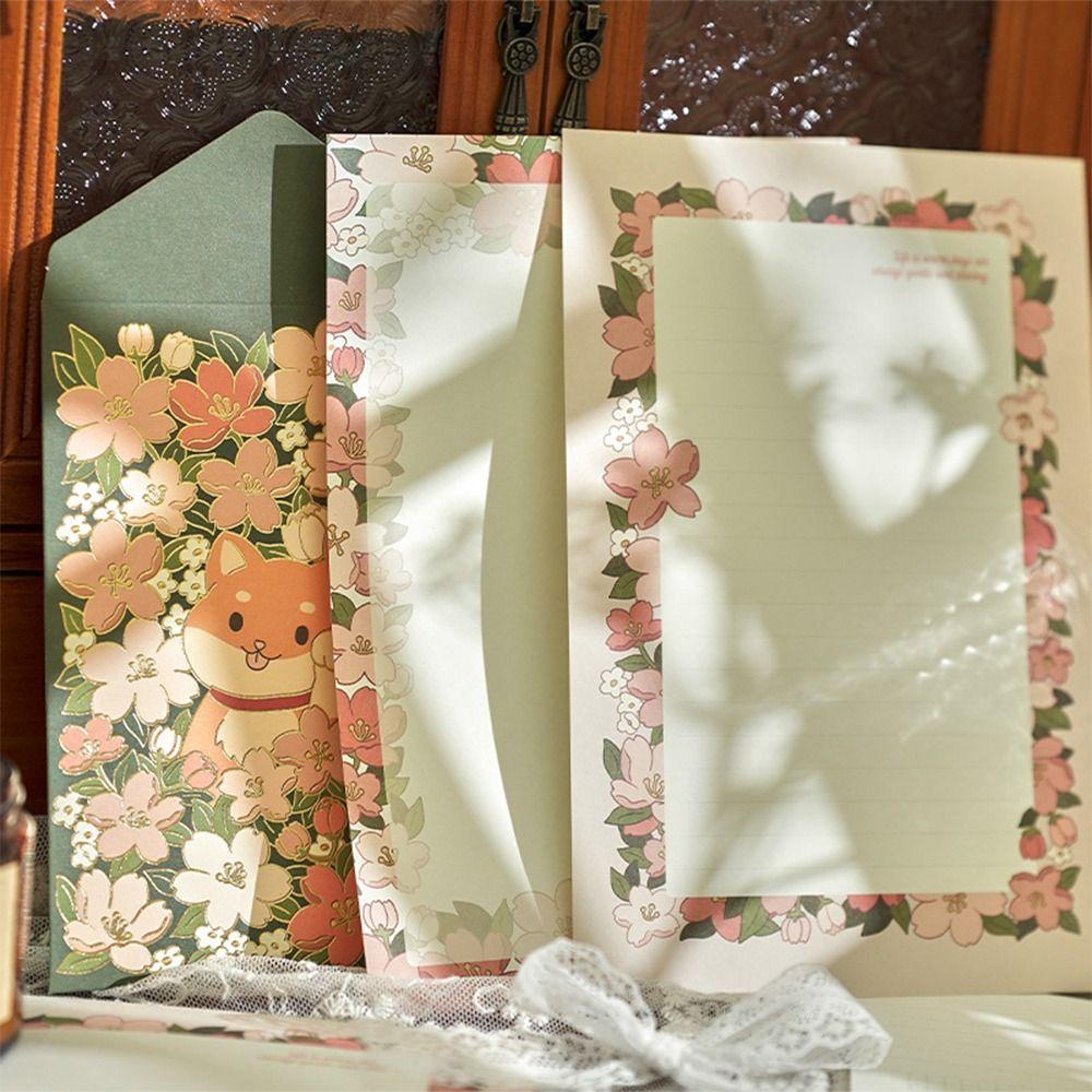 Floral Pattern Card Envelope Set Writing Paper with Envelopes  School Office Supplies