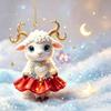 Shining 2D Flat Rhinestone Embossed Goat Pendant Bag Charm Christmas Tree Ornament
