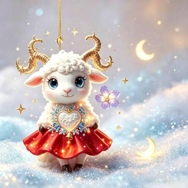 Shining 2D Flat Rhinestone Embossed Goat Pendant Bag Charm Christmas Tree Ornament