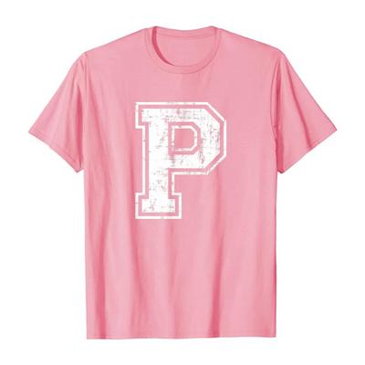 Varsity A To Z Alphabet Letter Initial Uppercase Distressed Font Sports Team Tee