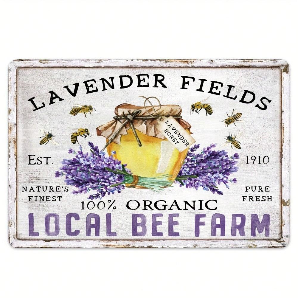Vintage Metal Wall Art Bee Lavender Farmhouse Decor Kitchen Garden Print Rustic Home