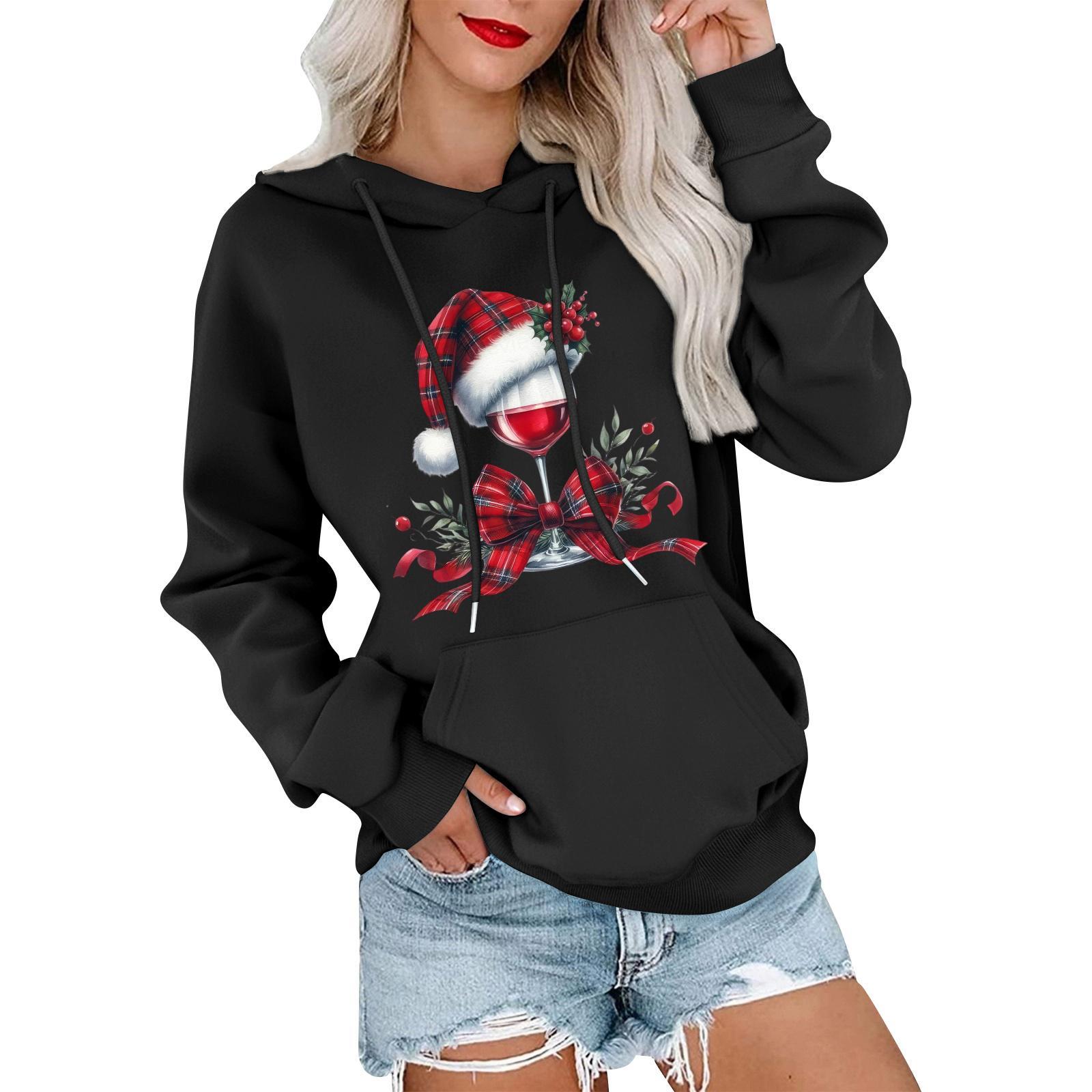 

Women s Casual Comfortable Neck Hooded Long Sleeve Christmas Print Warm Sweatshirt L