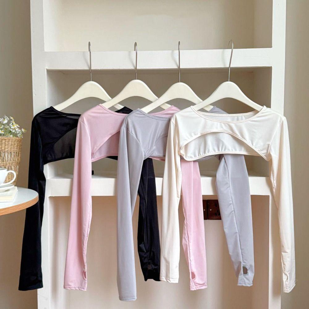 

Anti UV Long Ice Silk Sleeves Ultra-thin Sunscreen Arm Covers One Piece Sunscreen T-shirt Lady Style2-Beige