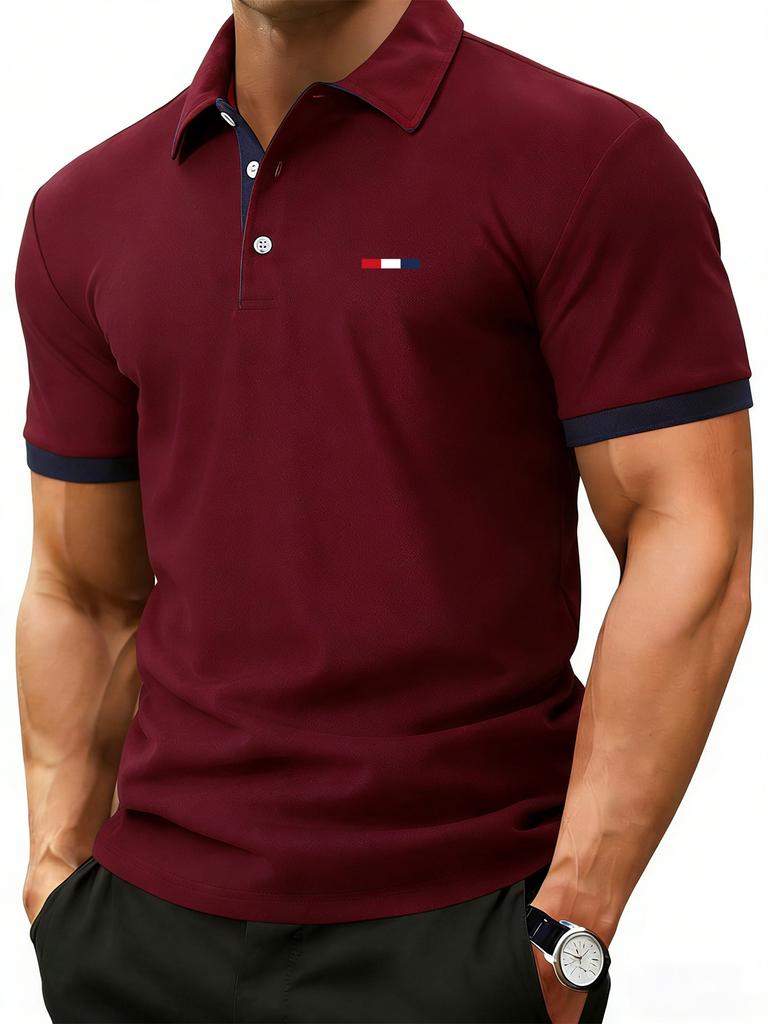  Mens Color Block Polo, Modern Style with Breathable Fabric for Streetwear Fashion