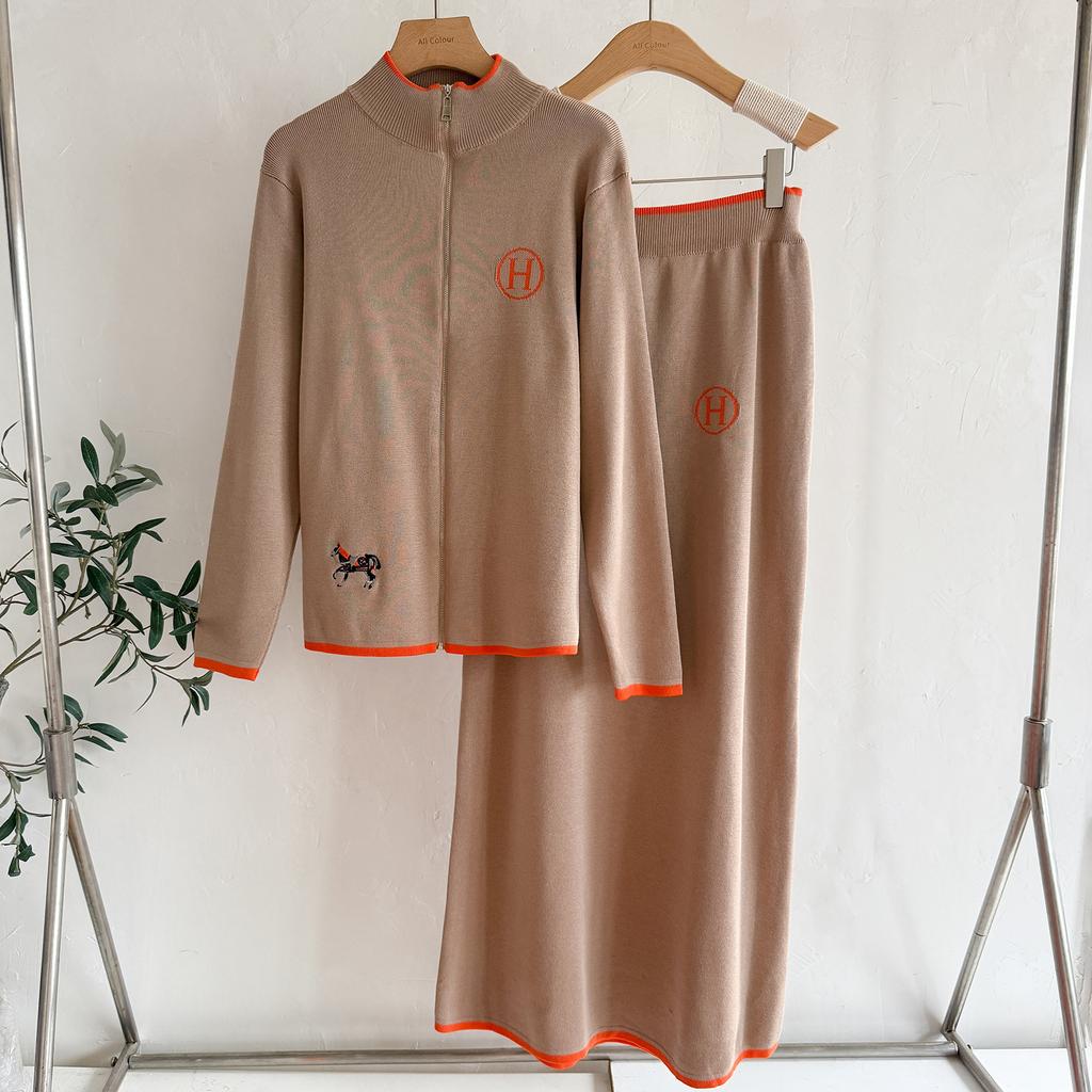 JKASHDK Women's Fashion Casual Spring Autumn Colour Block Print Long Sleeve Trousers Skirt Suits