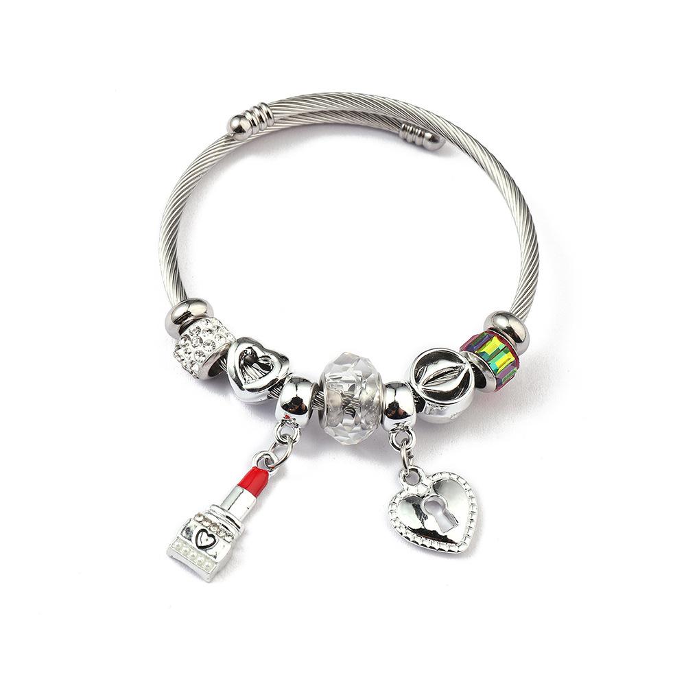 Simple Fashion Stainless Steel Bracelet With Crystal Bead Pendant Unisex Jewelry