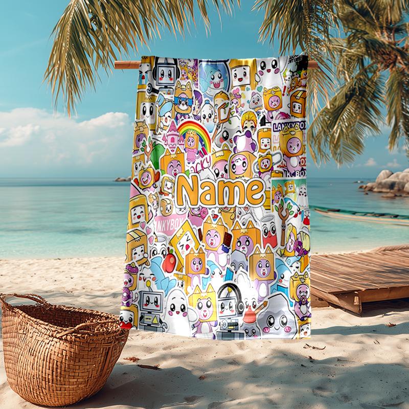 Custom Name Ultra-Soft Beach Towel with LankyBox Theme,Ideal for Pool - Camping, Diving - Perfect Travel Essential, Vibrant Beach Towel.