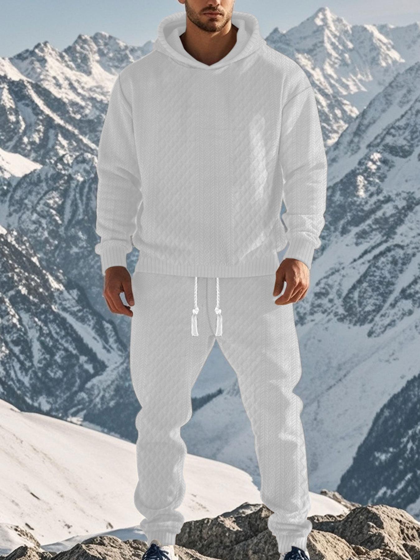 

Men s Khaki Hoodie and Jogger Set Textured Design with White Drawstring Casual Lounge Wear S білий