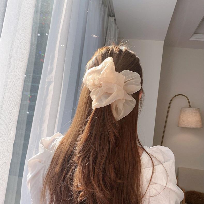 Organza Hair Tie for Women - Korean Style Rubber Band with Leather Case