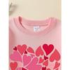 European Sizes Girls' Crew Neck Sweatshirt with Heart Pattern Love Design In Red Pink, Soft Cozy Pullover, Warm Casual for Autumn & Winter.