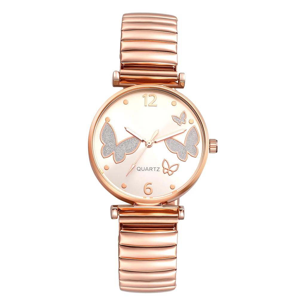 Watch Butterfly Analog Stainless Steel Elastic Stretch Band Arabic Sunray Party Gift for White Friend Women's Charm Quartz, Sparkling, Bangle,