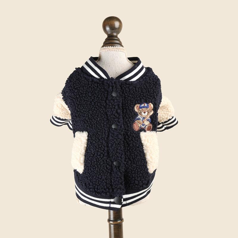 Fleece Baseball Jacket for Pets Autumn Winter Warm Pet Sweatshirt Fluffy Cozy Dog Cat Hoodie