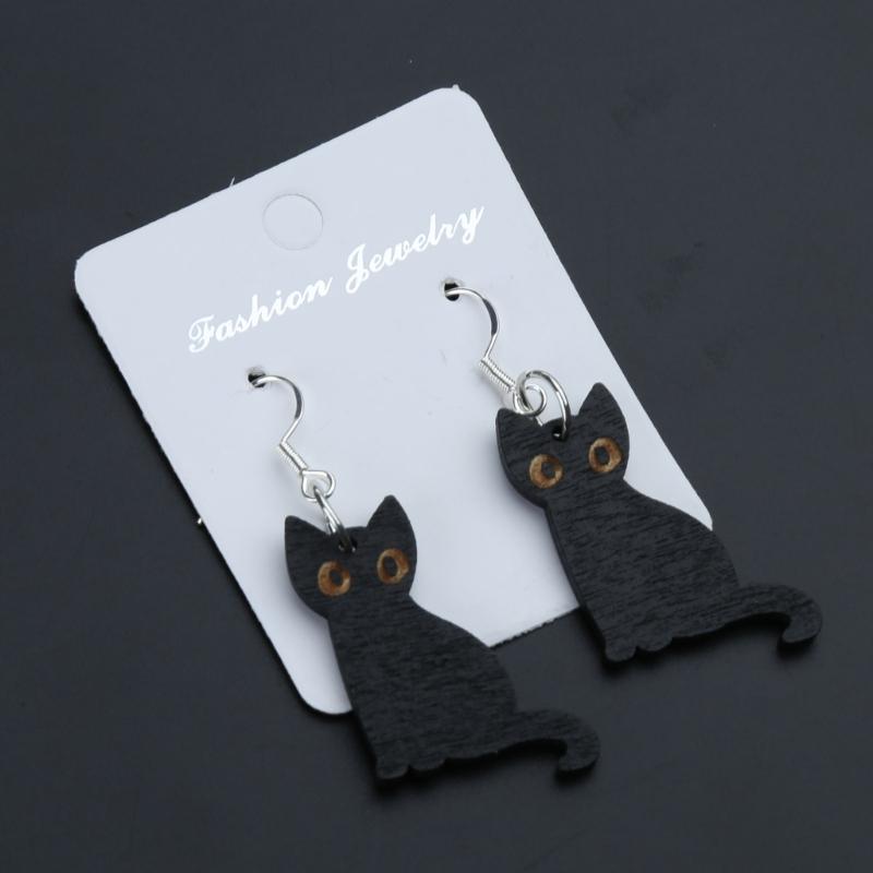 Halloween Cats Earring Wooden Black Cats Dangle Earrings Skeleton for Cats Drop Earring Pendant Jewelry Decoration