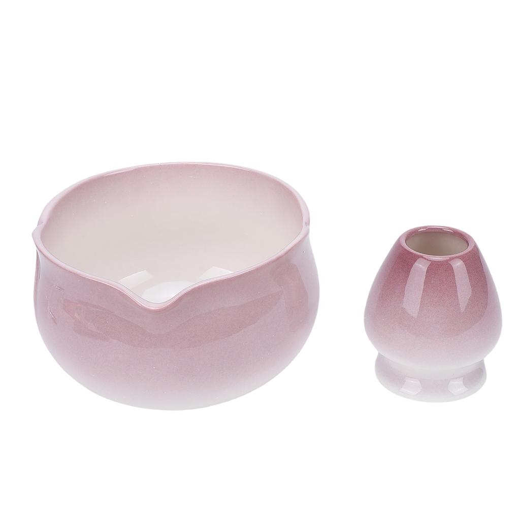 Matcha Bowl and Whisk Holder Ceramic Matcha Mixing Bowl with Spout for Traditional Japanese Tea Ceremony Gradient Purple