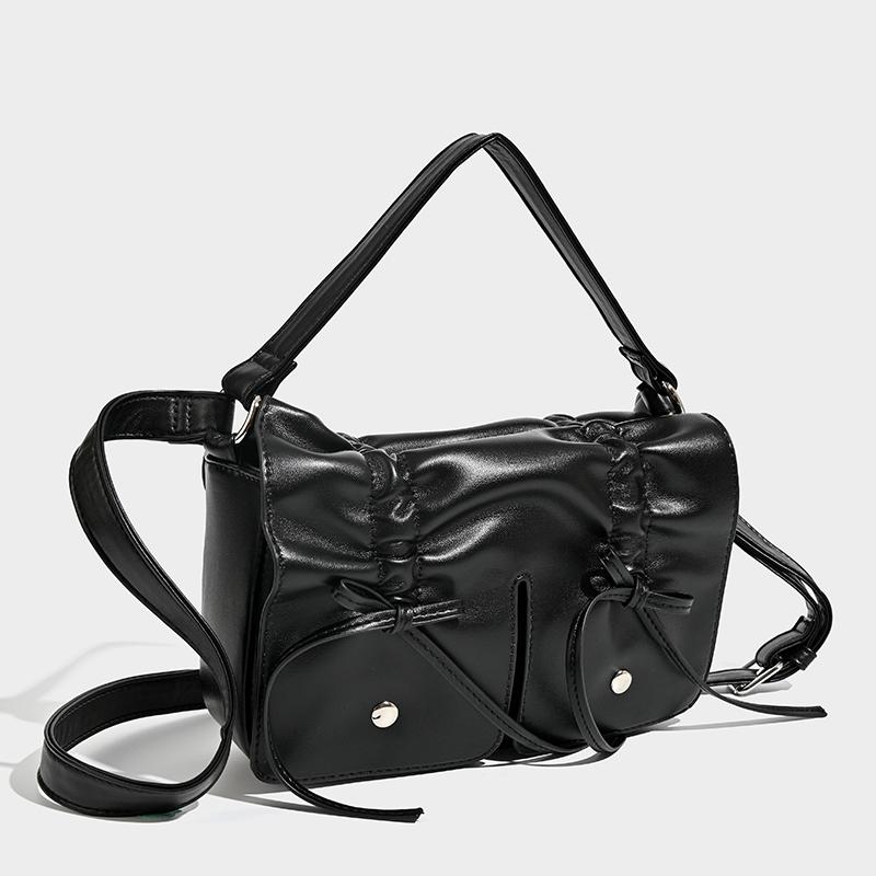 Bags for Women Luxury Designer Handbag and Purses New In Distressed PU Leather Rivet Bow Underarm Pleated Shoulder Bag