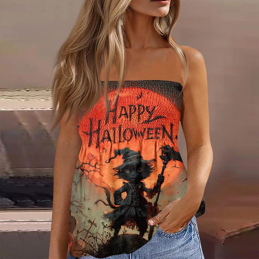 Sommer Schlauchtops für Damen, Niedliches Sexy Off-Shoulder Print Ärmelloses T-Shirt