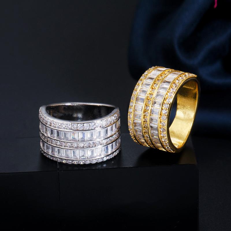 J0115 Creative Multi-Row Square Diamond Ring Super Flash Zircon Women'S Ring