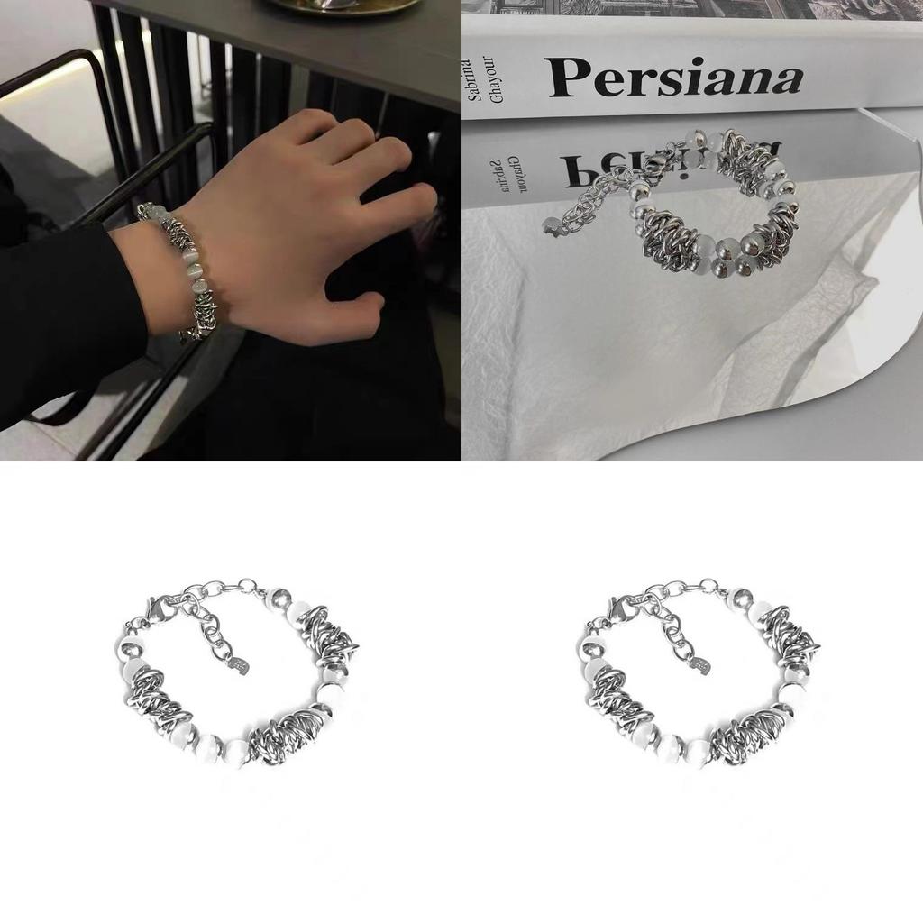 Delicate Cat Eye Stone Titanium Steel Bracelet Geometric Design Light Luxury Gift