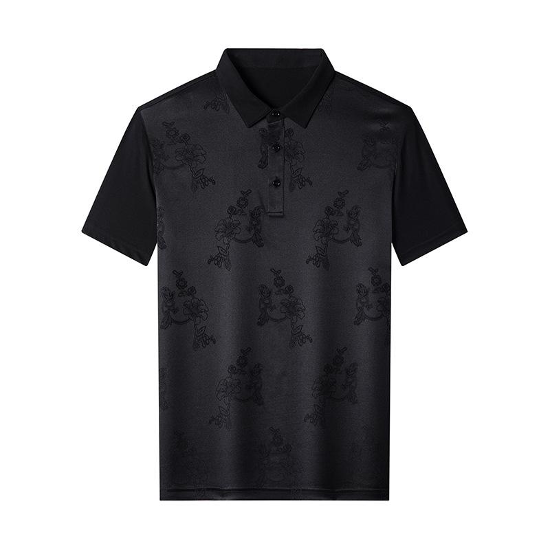Men's Silk T-shirt Summer Short-sleeved Mulberry Silk Polo Shirt Fashionable Dark Pattern Thin Half-sleeved Top Sweatshirt