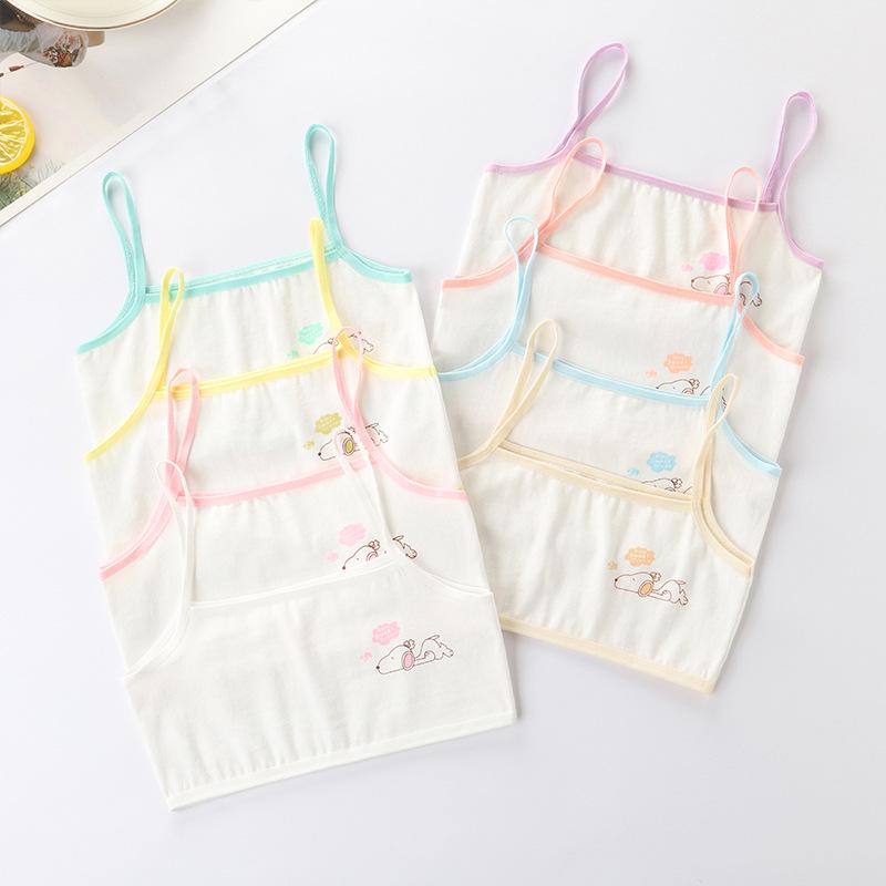 Girls' Cotton Breathable Training Bra - Wire-Free, Cartoon Design, Ages 8-12.